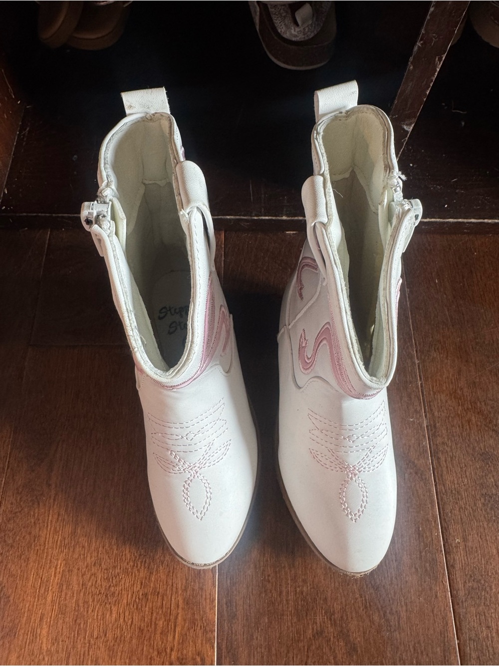 Girly Bow White Pink Accent Western Ankle Boots